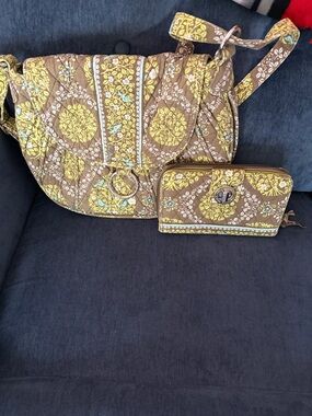 Vera Bradly green and Brown Quilted Shoulder Bag with Zip Wallet